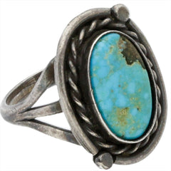 Navajo Handmade Braided Turquoise Ring - Size 8.25