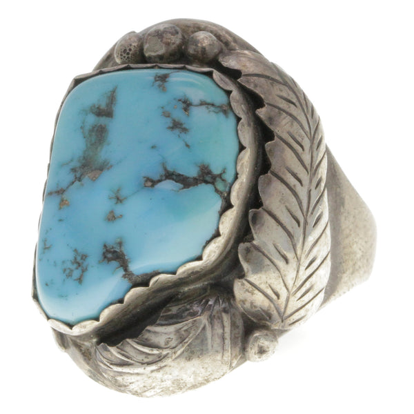 Navajo Handmade Turquoise & Feather Ring - Size 11