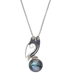 SUE B Labradorite Cabochon & Die-Cut Night Owl Pendant Necklace