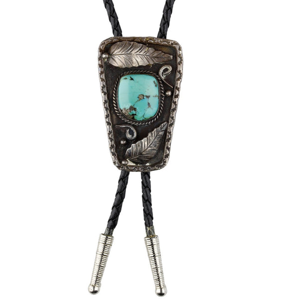 Navajo Handmade Feather Braided Turquoise Bolo Tie