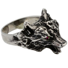 Ruby Eyed Wolf Head Ring - Size 10.5