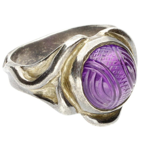 Hand Carved Amethyst Freeform Ring - Size 8.75