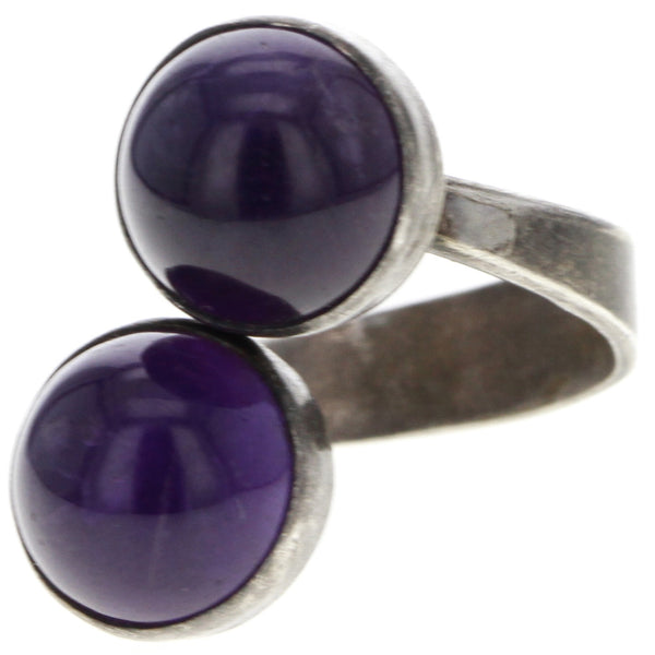 Modernist Amethyst Cabochon Bypass Ring - Size 5