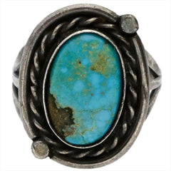 Navajo Handmade Braided Turquoise Ring - Size 8.25