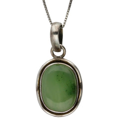 Oval Green Jade Cabochon Pendant Necklace