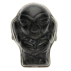 Carved Man Black Jade Ring - Size 6