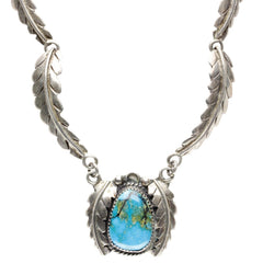 Navajo Signed Turquoise Leaf Link Necklace