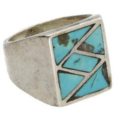 Navajo Geometric Turquoise Inlay Ring - Size 10.25