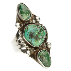 Navajo Signed Elongated Turquoise Ring - Size 7.5