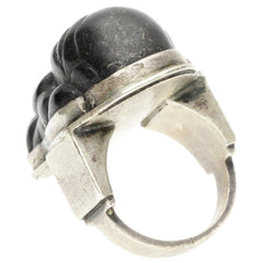 Carved Man Black Jade Ring - Size 6