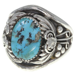 Navajo Handmade Ornate Turquoise Ring - Size 15