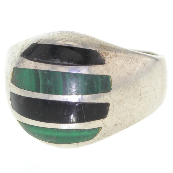 Taxco Malachite & Onyx Inlay Ring - Size 11