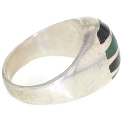 Taxco Malachite & Onyx Inlay Ring - Size 11