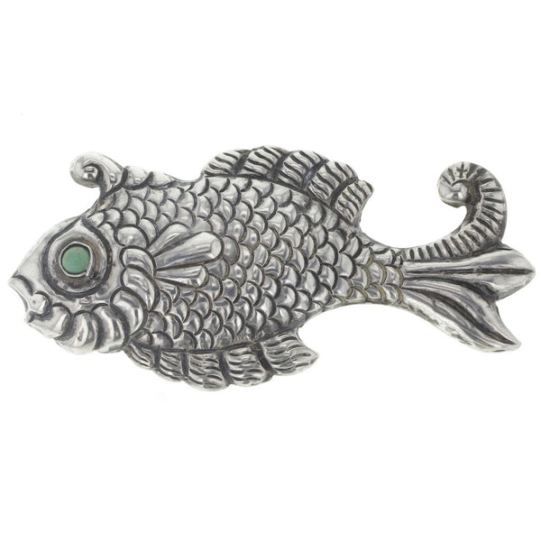 Mexican Carved Turquoise Fish Brooch