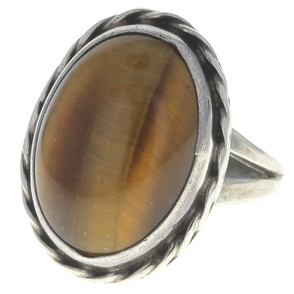 Navajo Handmade Braided Tigers Eye Ring - Size 7