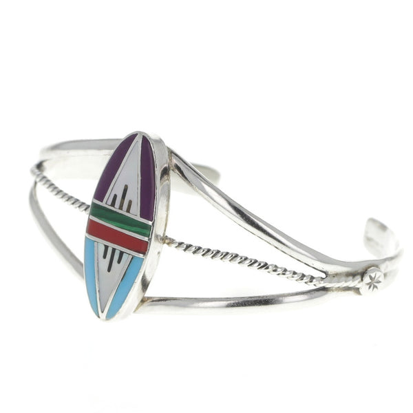 Zuni Handmade Turquoise & Mother Of Pearl Inlay Cuff