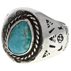 Chunky Navajo Handmade Braided Turquoise Ring - Size 13