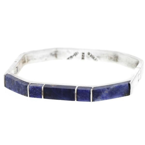 Taxco Geometric Sodalite Inlay Clasp Bangle