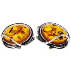 Modernist Amber Cabochon Stud Earrings