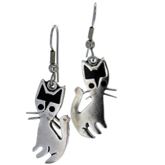 Taxco Die-Cut Enamel Cat Dangle Earrings