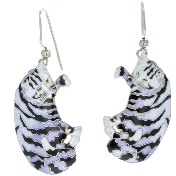 1980s Enamel Zebra Cat Dangle Earrings