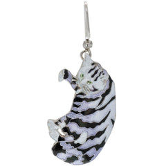 1980s Enamel Zebra Cat Dangle Earrings