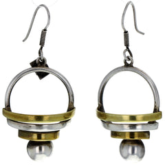 Taxco Modernist Brass Accent Dangle Earrings