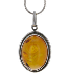 Handmade Carved Floral Amber Pendant Necklace