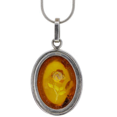 Handmade Carved Floral Amber Pendant Necklace