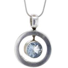 Taxco Modern Blue Topaz Circle Spinner Pendant Necklace