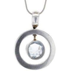 Taxco Modern Blue Topaz Circle Spinner Pendant Necklace