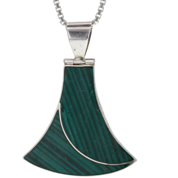 Modern Flat Malachite Inlay Pendant Necklace