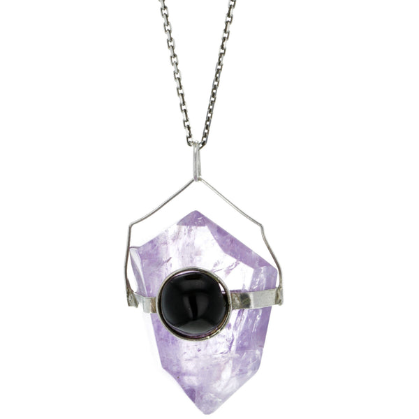 Healing Amethyst & Onyx Crystal Pendant Necklace