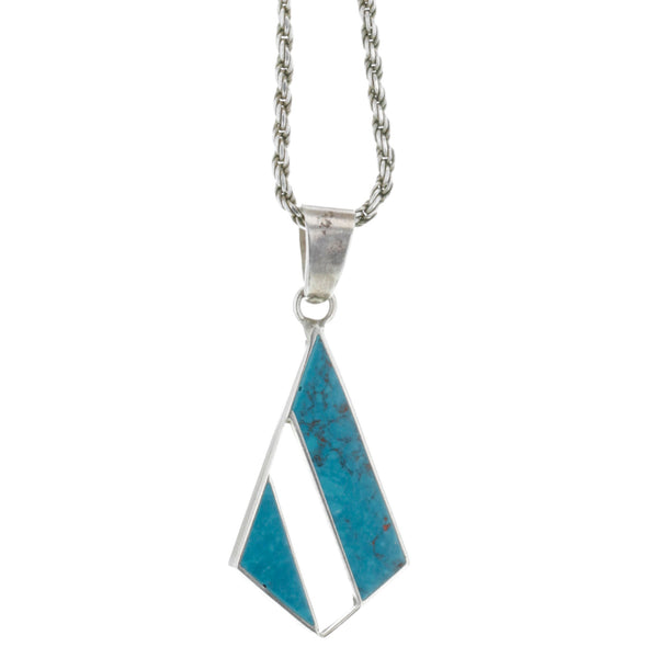 Modernist Geometric Cut-Out Chrysocolla Pendant Necklace