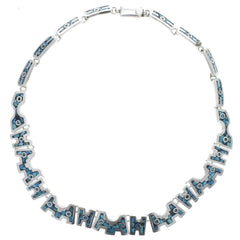 Taxco Modernist Turquoise Inlay Link Collar Necklace