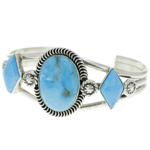 Running Bear Coiled Turquoise Cabochon Cuff Bracelet