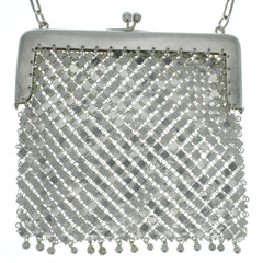 1920s Silver Mesh Tassel Wristlet Purse