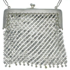 1920s Silver Mesh Tassel Wristlet Purse