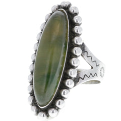 Navajo Handmade Dotted Green Agate Arrow Ring - Size 5.75