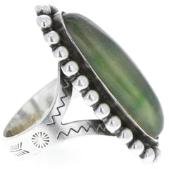 Navajo Handmade Dotted Green Agate Arrow Ring - Size 5.75