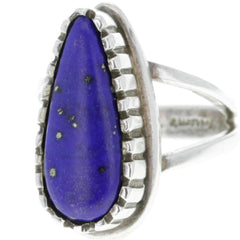 Modern Ridged Lapis Teardrop Ring - Size 5.75