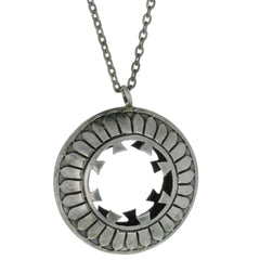 Modernist Bold Carved Circle Pendant Necklace