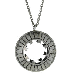 Modernist Bold Carved Circle Pendant Necklace