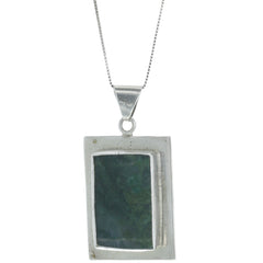 Modern Mexican Moss Agate Rectangle Pendant Necklace