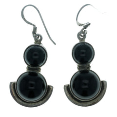 Modern Round Double Onyx Dangle Earrings