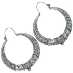 Chinese Export Carved Fish Hoop Earrings