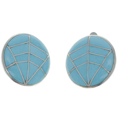 Zuni Handmade Round Turquoise Inlay Clip-On Earrings