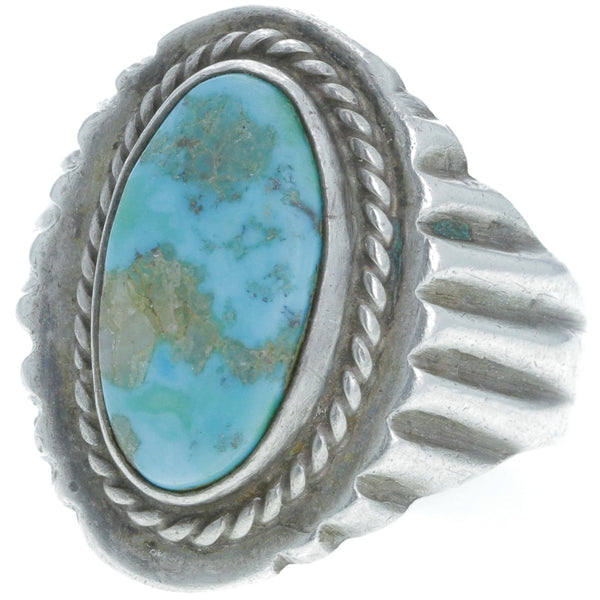 Southwestern Carved Turquoise Oval Ring - Size 11