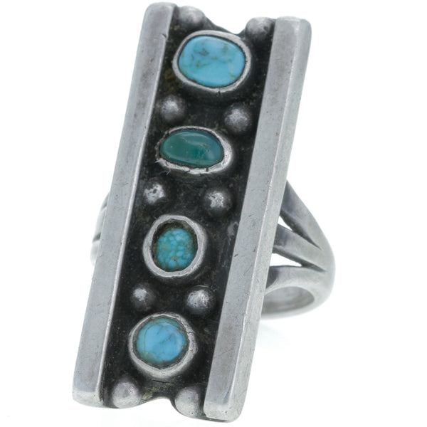 Modern Navajo Handmade Multi-Tone Turquoise Panel Ring - Size 7.5