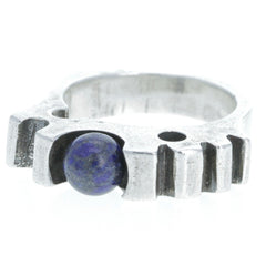 Modernist Sculptural Sodalite Sphere Ring - Size 6.5